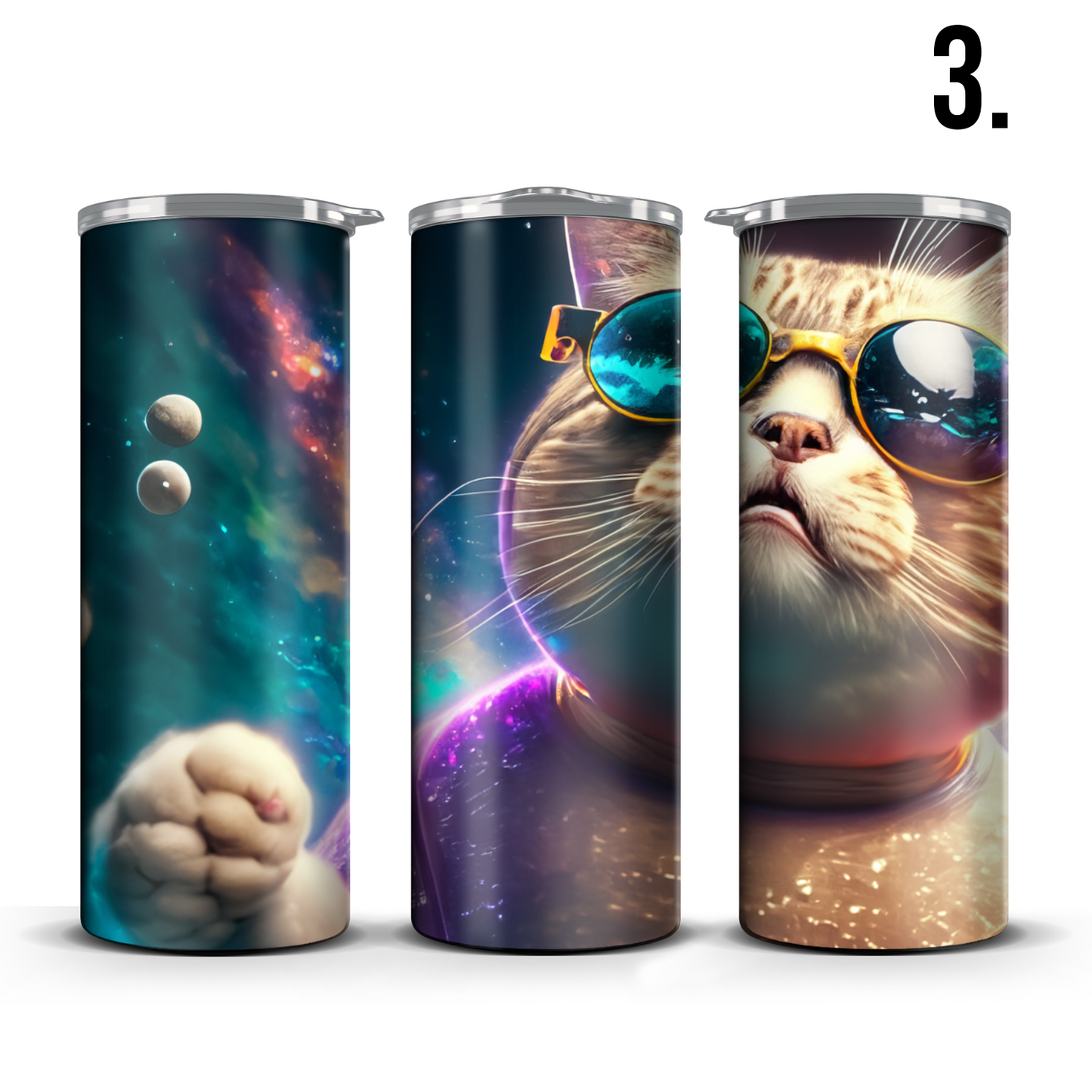 Neon Cats in Space 20 Ounce Slim Tumbler w/Sliding Lid and Plastic Straw