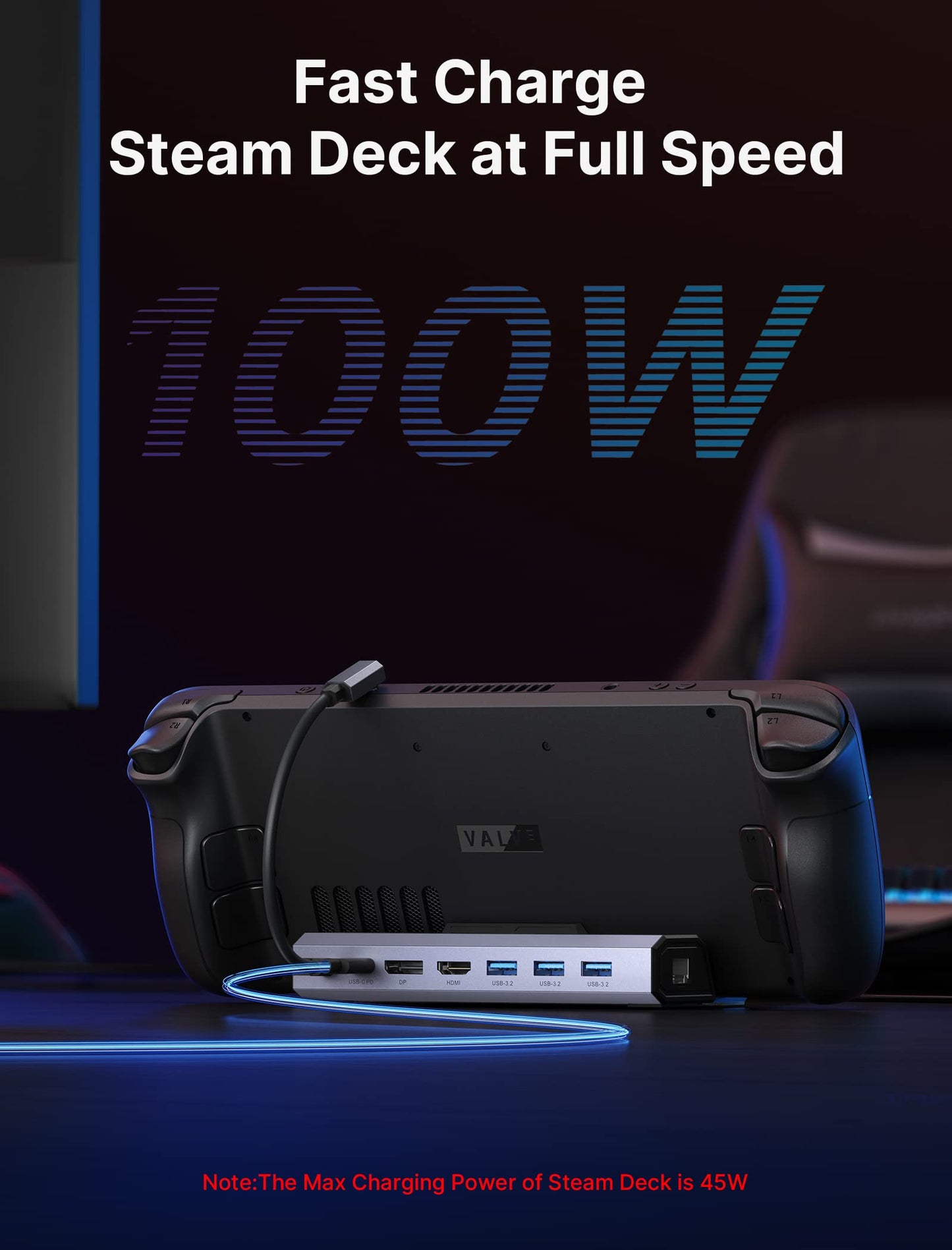 JSAUX Docking Station for Steam Deck/ROG Ally/Legion Go/MSI Claw, 6-in-1 Steam Deck Dock with HDMI 4K@60Hz, Gigabit Ethernet, 3 USB-A 3.0 and 100W Charge, Compatible with Steam Deck OLED-HB0603