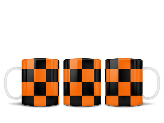 Checkered Black and Orange Checkered 15 Ounce Coffee Mug