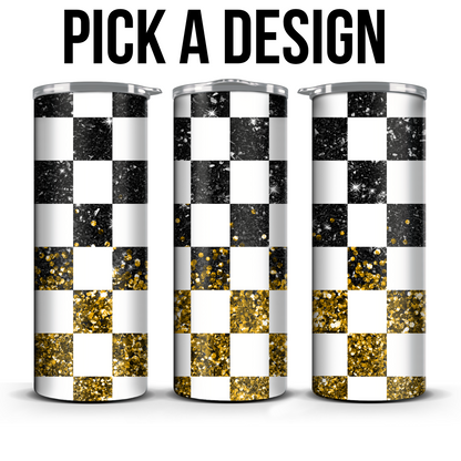 Glitter Checker Print 20oz Tumbler (Multiple Colors)